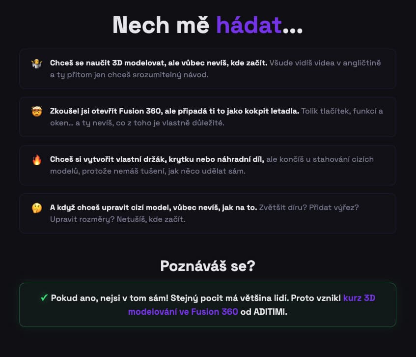 Problémy cílové skupiny na prodejní stránce